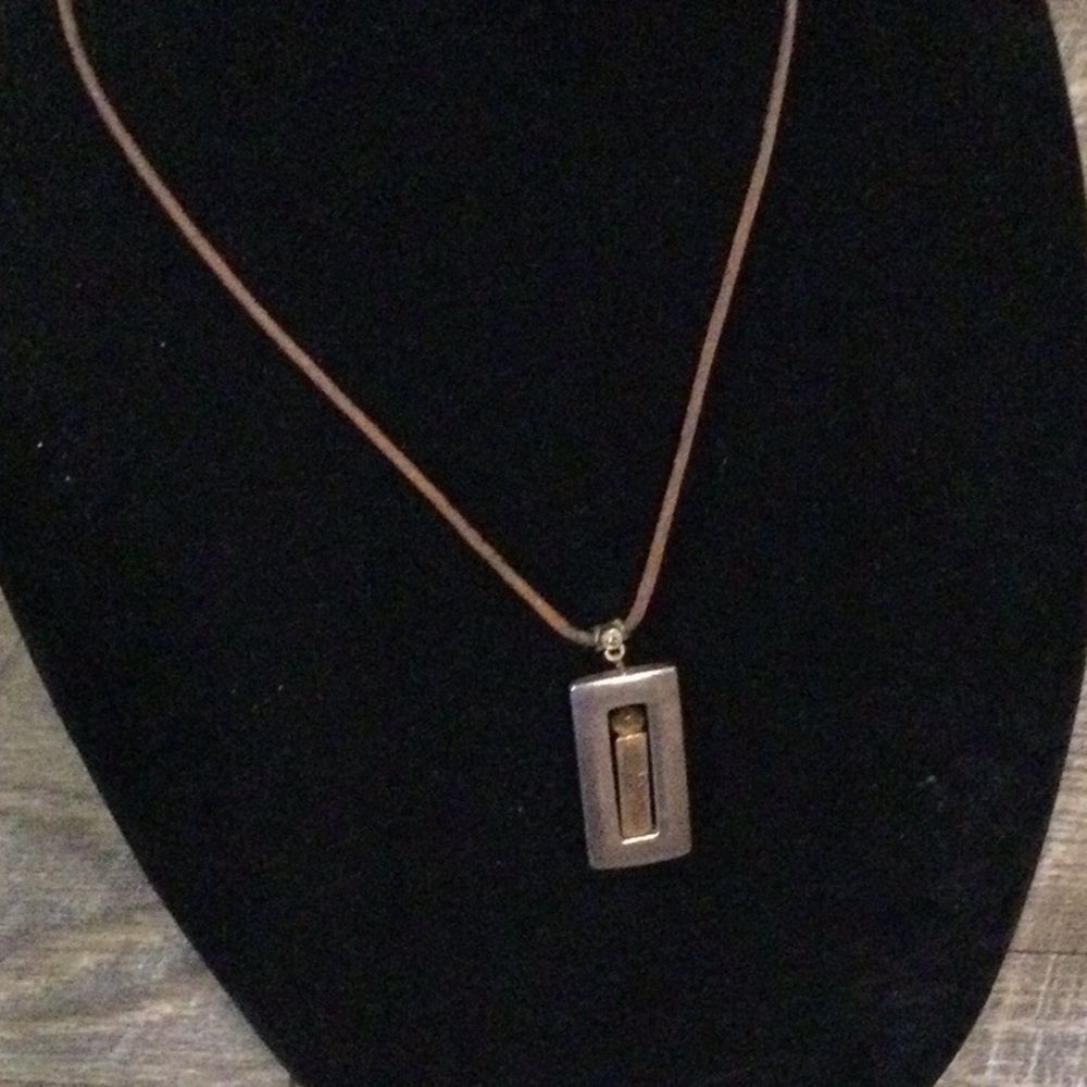 Chico's Silver and Tan Pendant Necklace